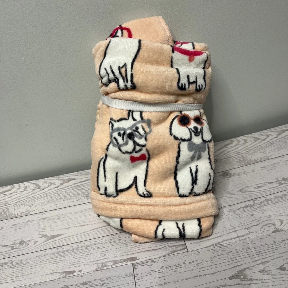 Deborah Connolly Designs Dog Print Hand Towel Peach Lyocell Cotton Blend NEW